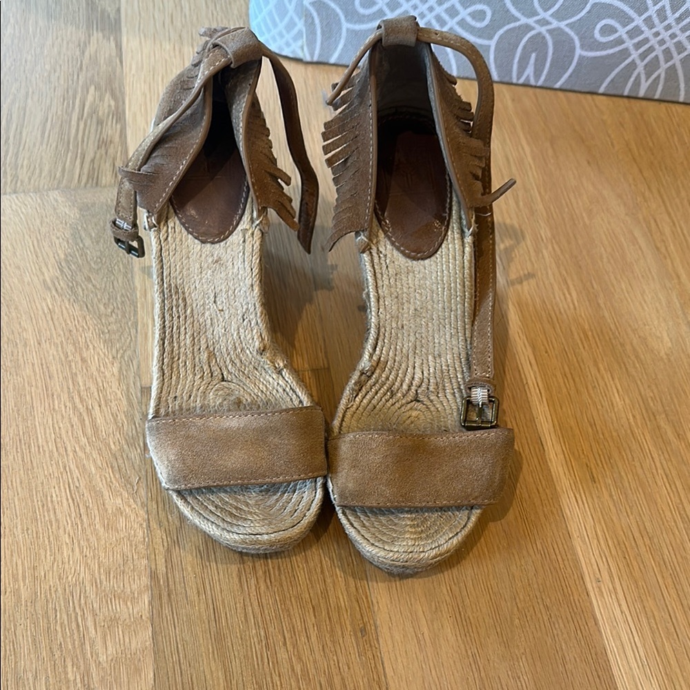 Frye Tan Espadrille Wedge Sandals